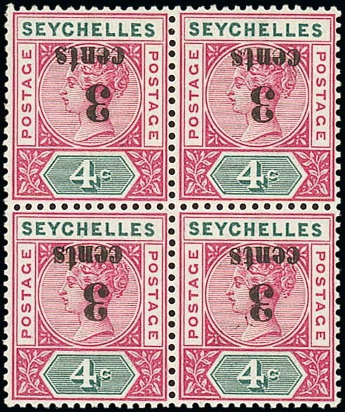 1609 Seychelles 1893 Jan Surcharges 3c On 4c Carmine And Green B