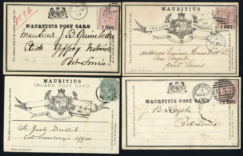 4415 - MAURITIUS Postal Stationery Formular Cards 1879 2c. claret marke...