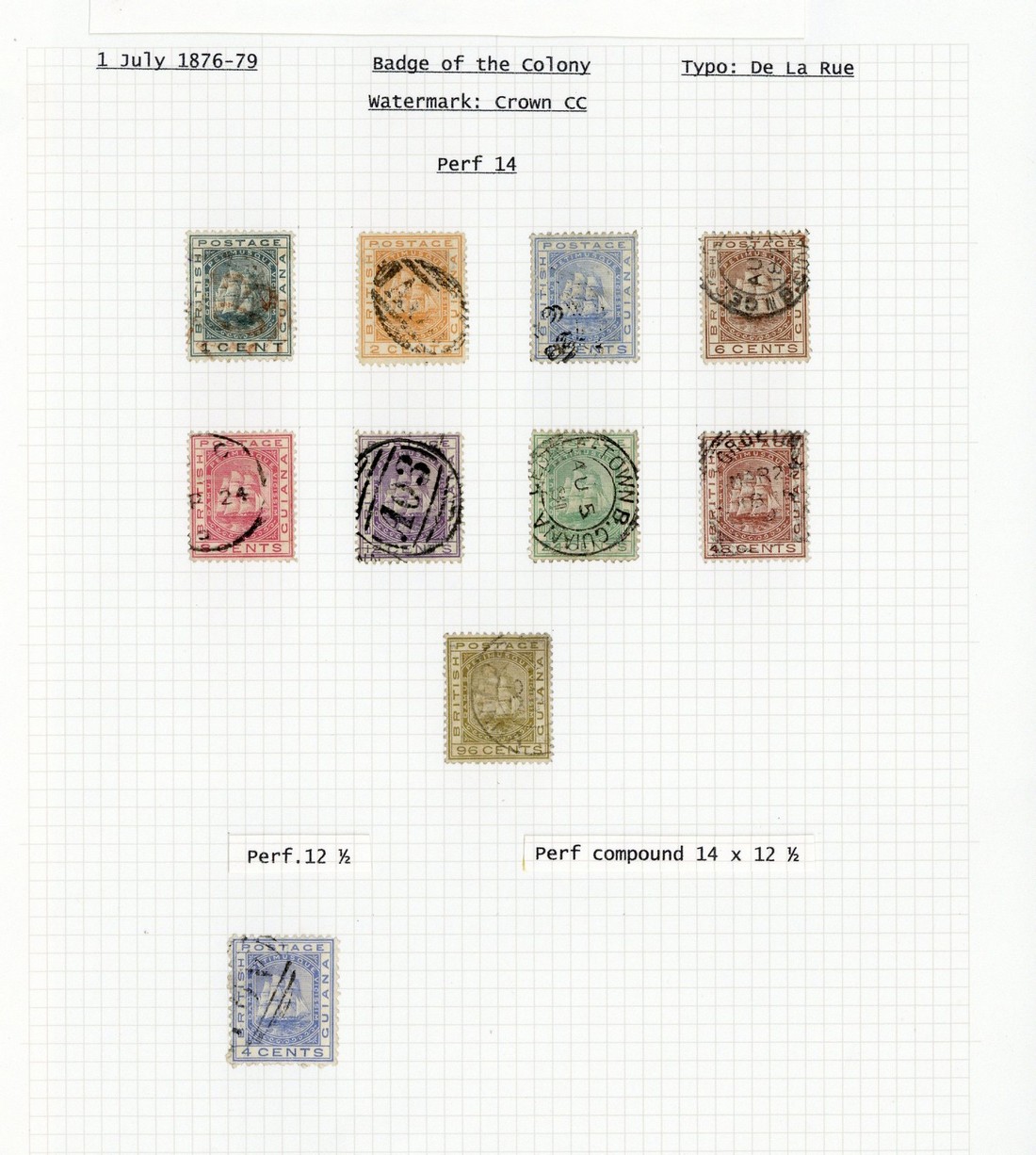 1121 - British Guiana 1876-79 CC 1c. to 96c. and 1877 perf. 12½ 4c. bl...