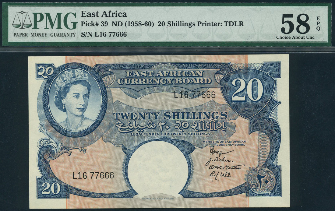 117 - East African Currency Board, 20 shillings, ND (1958-60), serial...