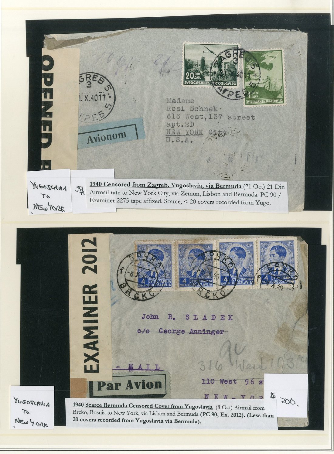 1315 - Bermuda Censored Mail World War II Transit Covers 1940 envelopes...