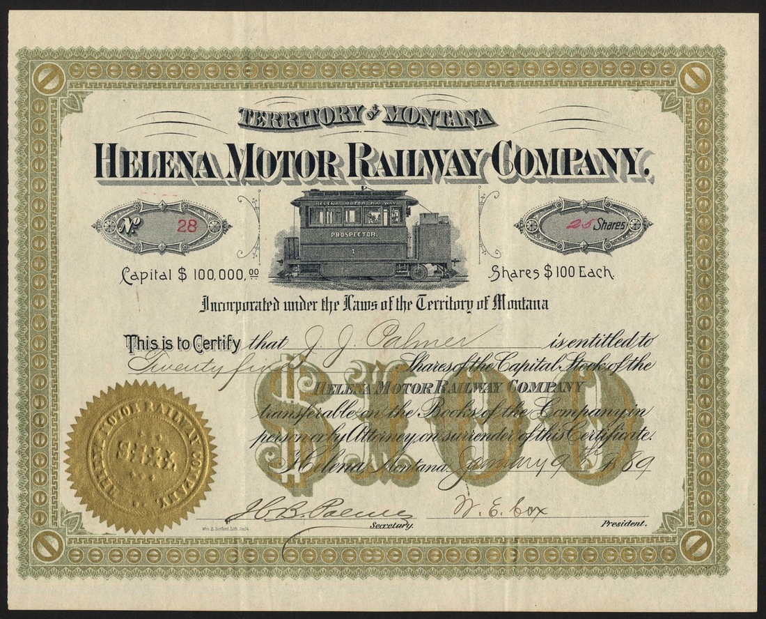 499 Helena Motor Railway Co. (MT), 100 shares, 18[89], 28, engine...