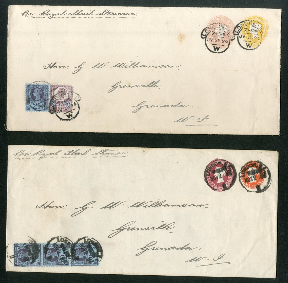 1194 - Grenada Incoming Mail 1896 1d.+1½d. long printed to private orde...