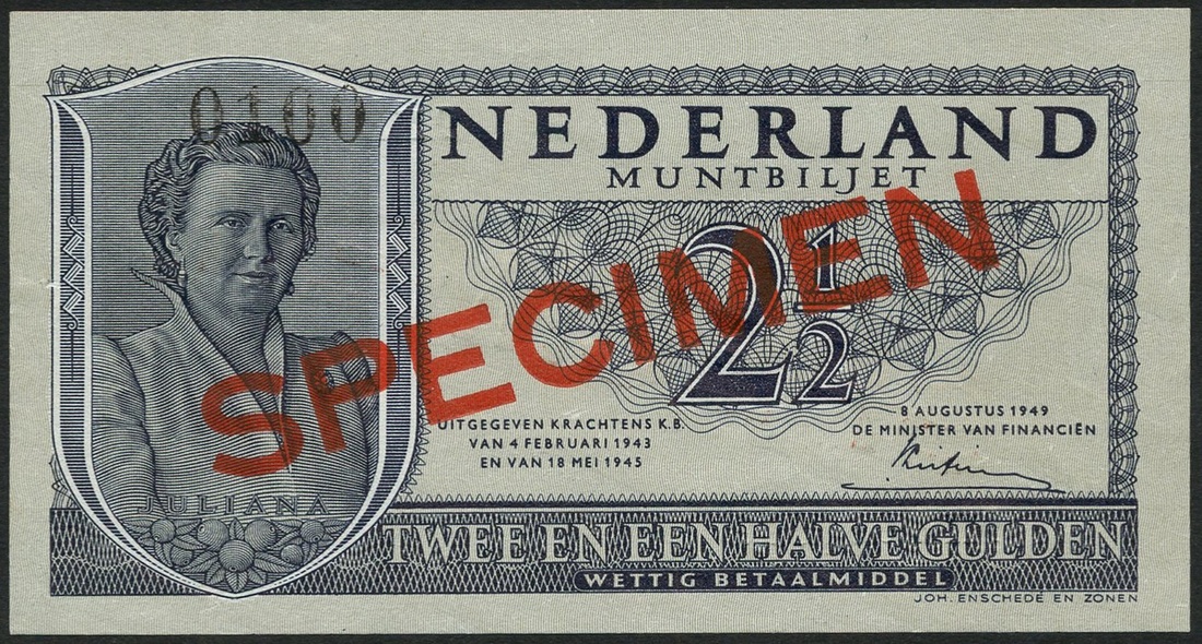 587 - Nederland Muntbiljet, specimen 2½ gulden, (Pick 73s),