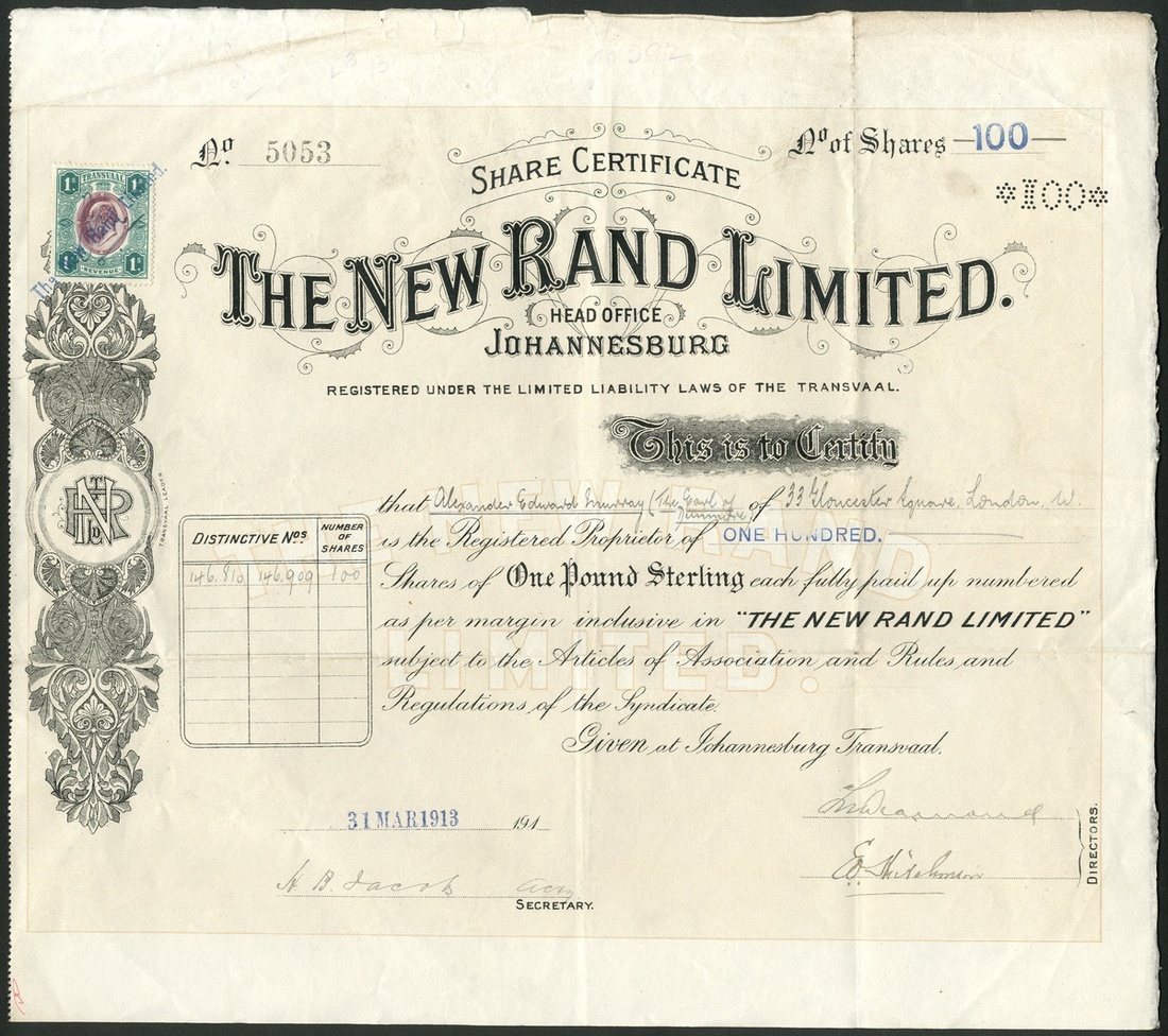 Blyvooruitzicht Gold Mining Company > South Africa mine stock certificate share 
