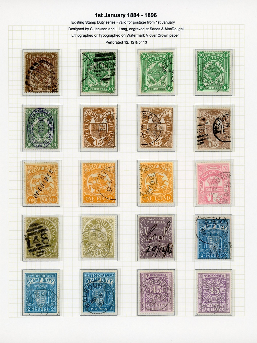 331 - Victoria 1884-96 Stamp Duty Issue A collection comprising 1d. gr...