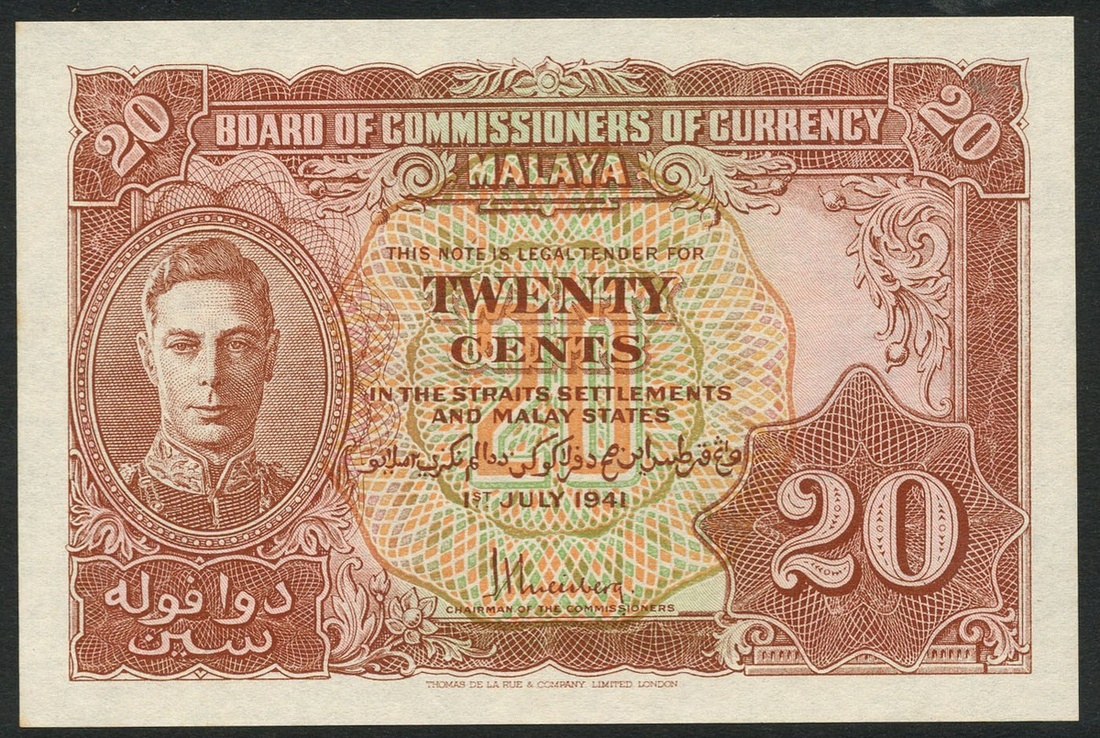 1640 - Board of Commissioners of Currency, Malaya, 20 cents, 1 July 194