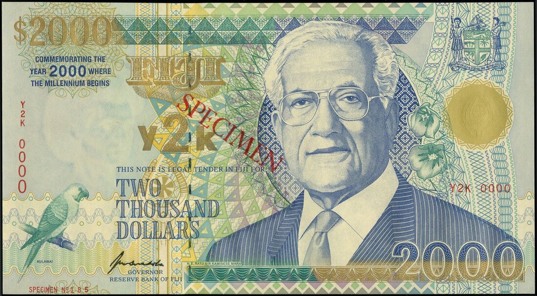 Fiji, $2000 Dollars, 2000, Y2k Issue, P - 103, Unc Commemorative