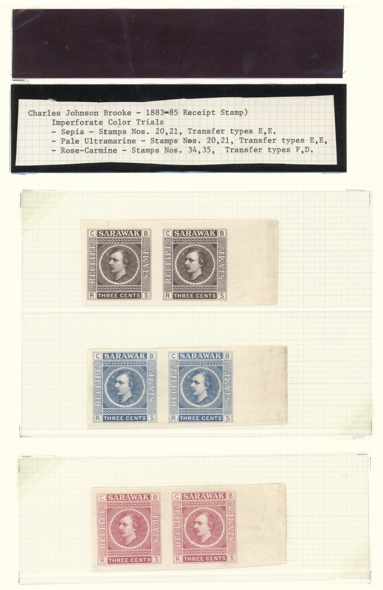 391 - Sarawak Revenue Stamps Receipt Imperforate Colour Trials 3c. mat...