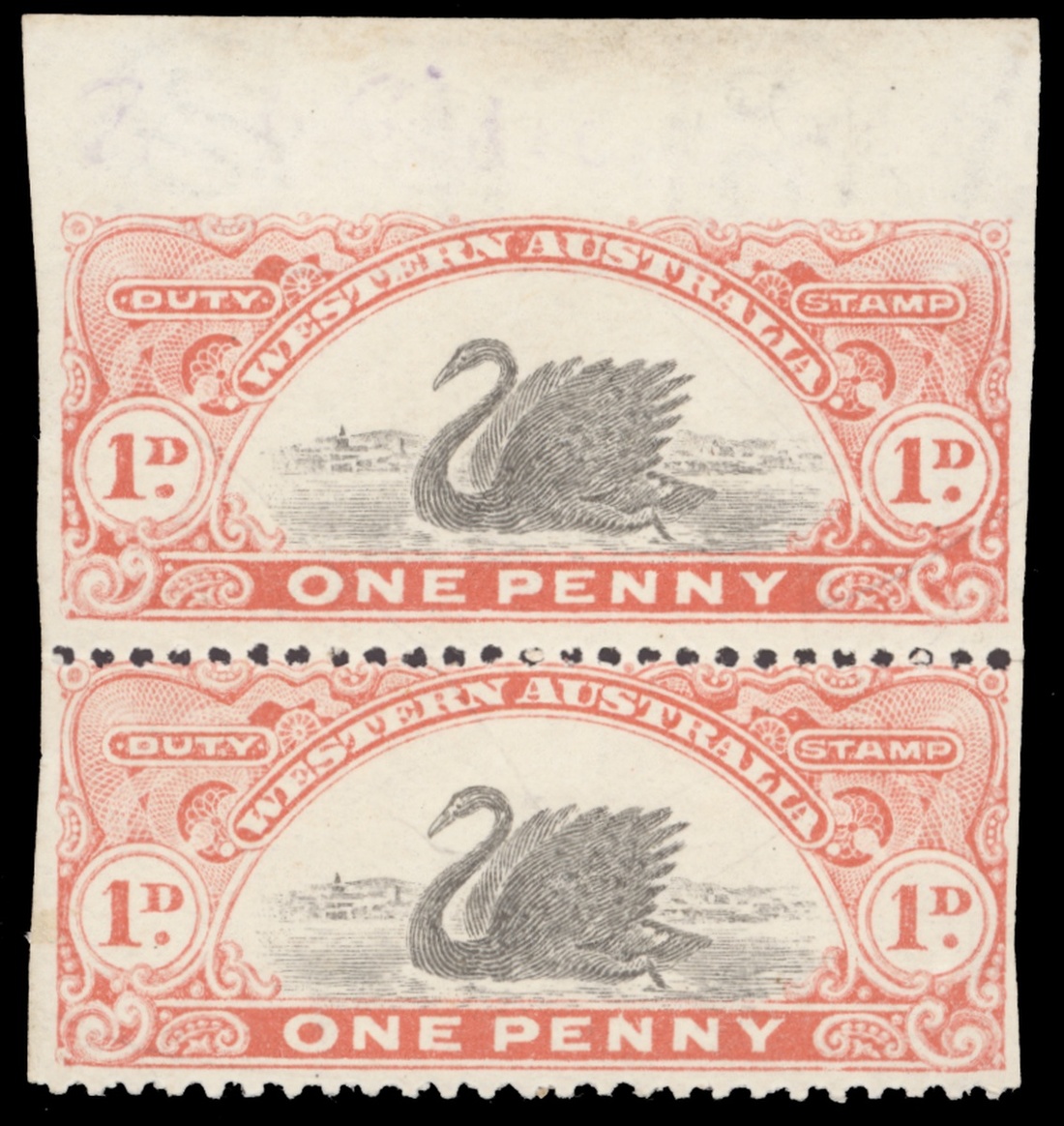 4126  Western Australia Revenue Stamps Stamp Duty 1904 1d. black and r...