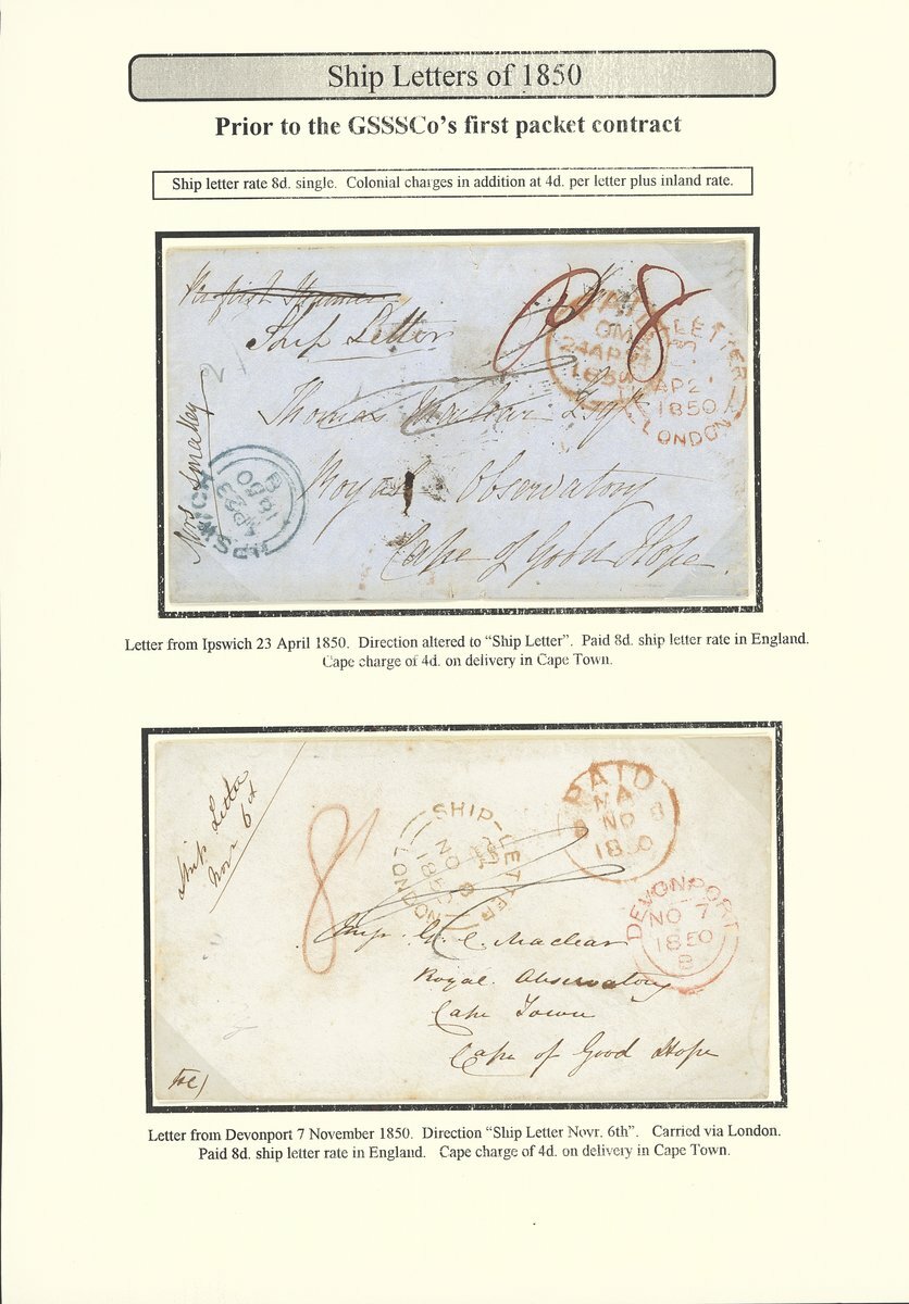 87 - Cape of Good Hope 1849-50 Packet Mail and Ship Letters Prior to...