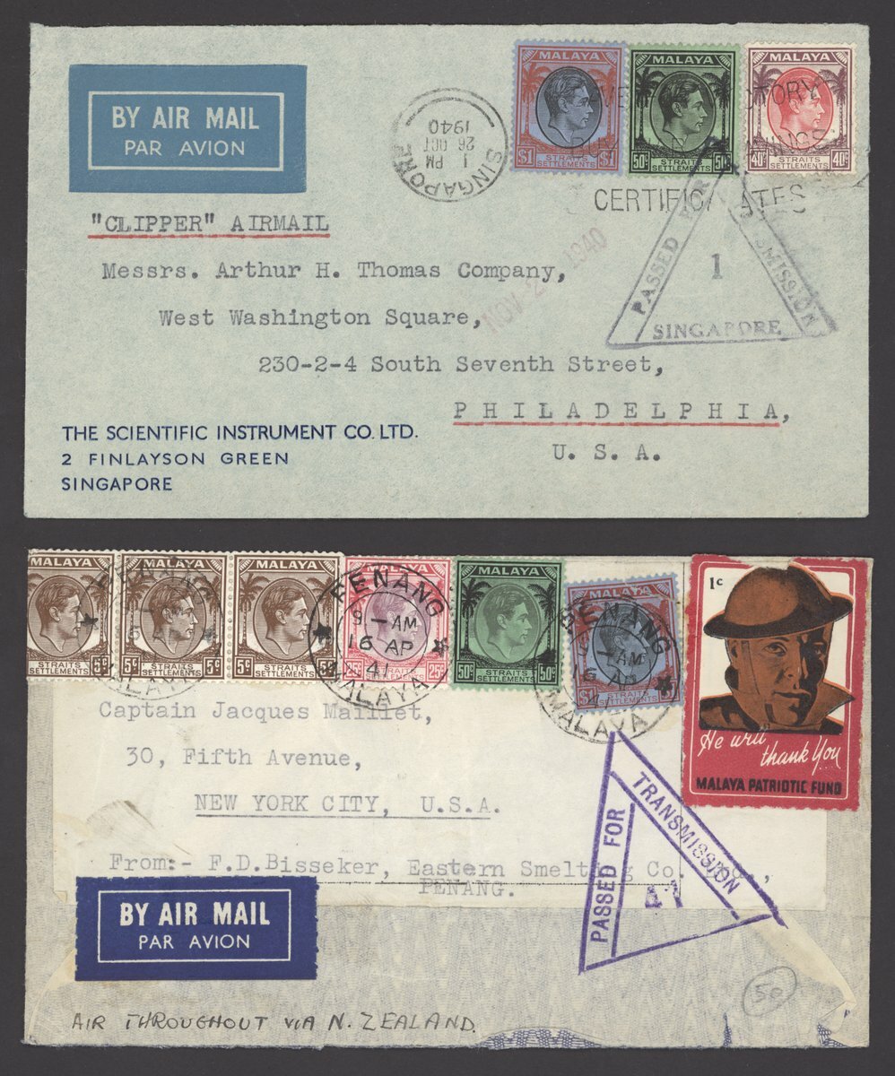 44 - Malaya Airmails 1940 (26 Oct.) envelope from Singapore to Philad...