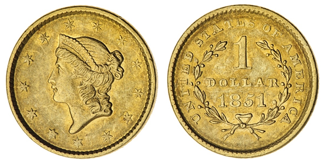 387 - NGC AU53 | USA, 'Liberty Head' Gold Dollar, 1851 G$1, Philadelph