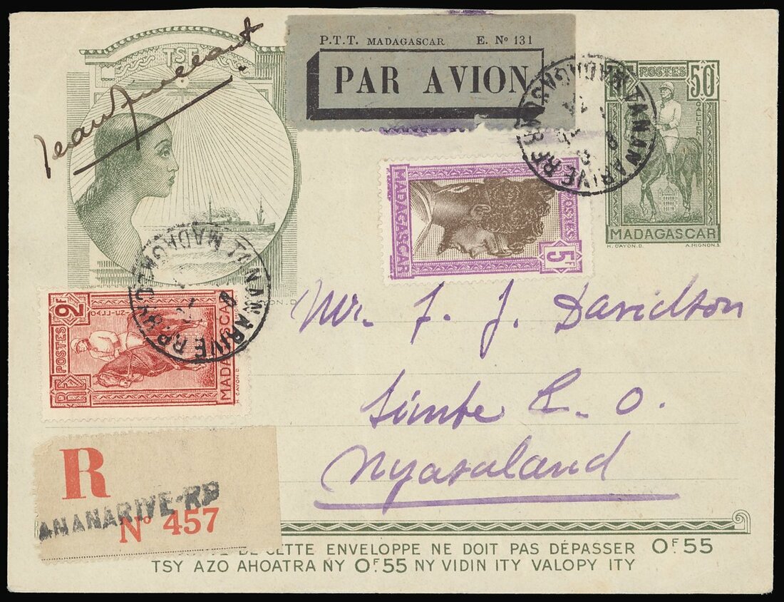 522 - Nyasaland Covers 1934 50c. stationery envelope registered from T...