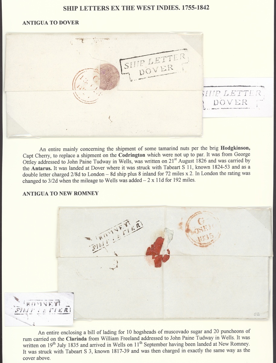 1023 - Antigua Early Letters and Handstamps Tudway Correspondence 1826...