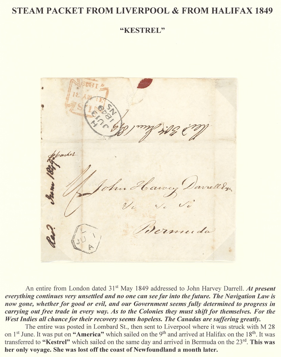 1174 - Bermuda Packet Letters The Cunard Line, 1833-86 1844 (21 Jan.) e...