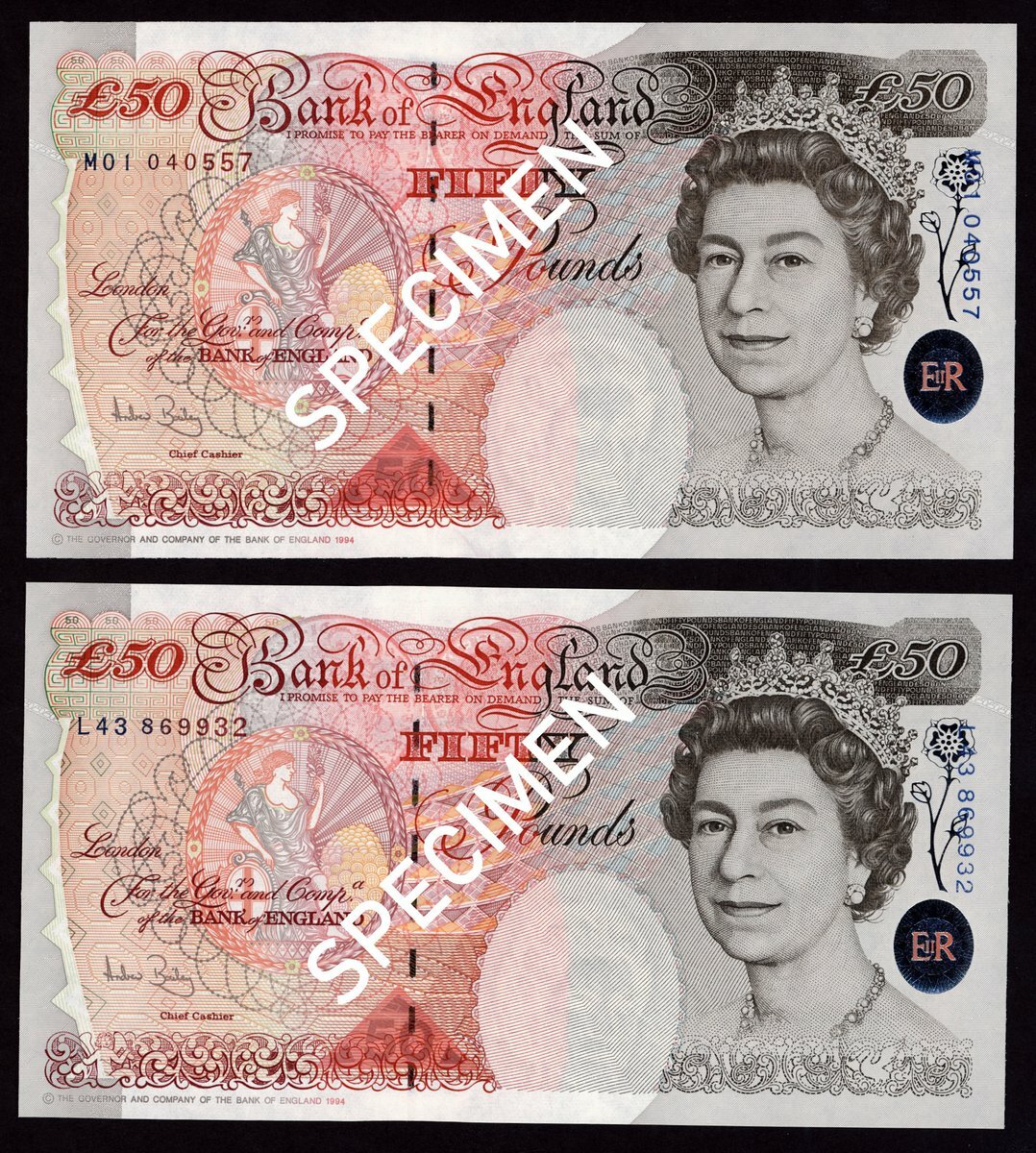 2315 - Bank of England, A. Bailey, £50 (2), ND (2006), serial number L4...