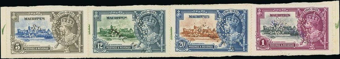 1316 - Mauritius Specimen Stamps 5c. to 1r. set of four, each perforate...