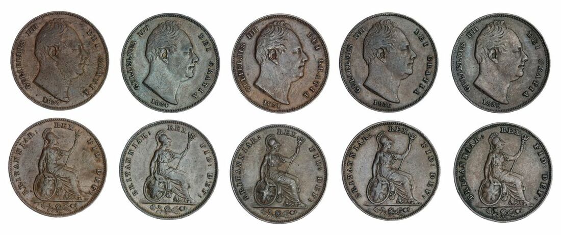 7307 - William IV (1830-1837), Farthings (5), 1831, GVLIELMVS IIII DEI...