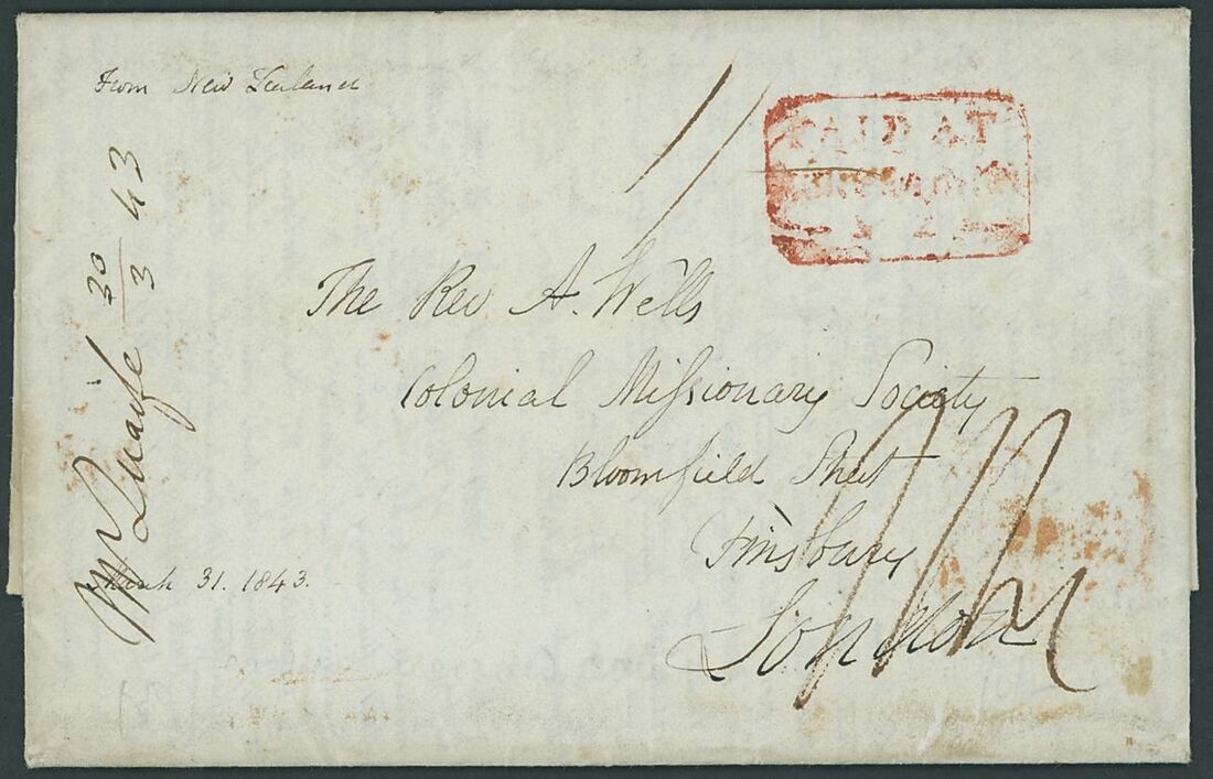 2037 - New Zealand Missionary Mail 1843 (30 March) entire from Rev. Bar...