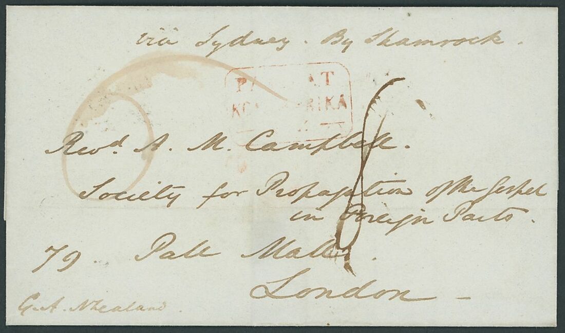 2039 - New Zealand Missionary Mail 1843 (10 July) wrapper from George A...