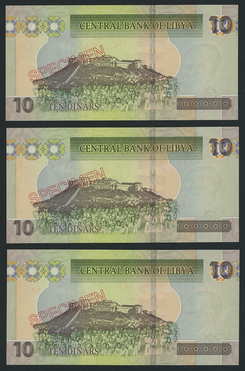 615 - Central Bank of Libya, [3 notes] specimen 10 Dinars, 17th Februa...