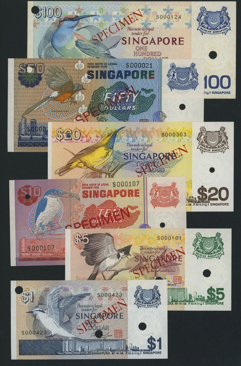 437 - Singapore, [6 notes] a set of 6 specimen 1, 5, 10, 20, 50, 100 D...