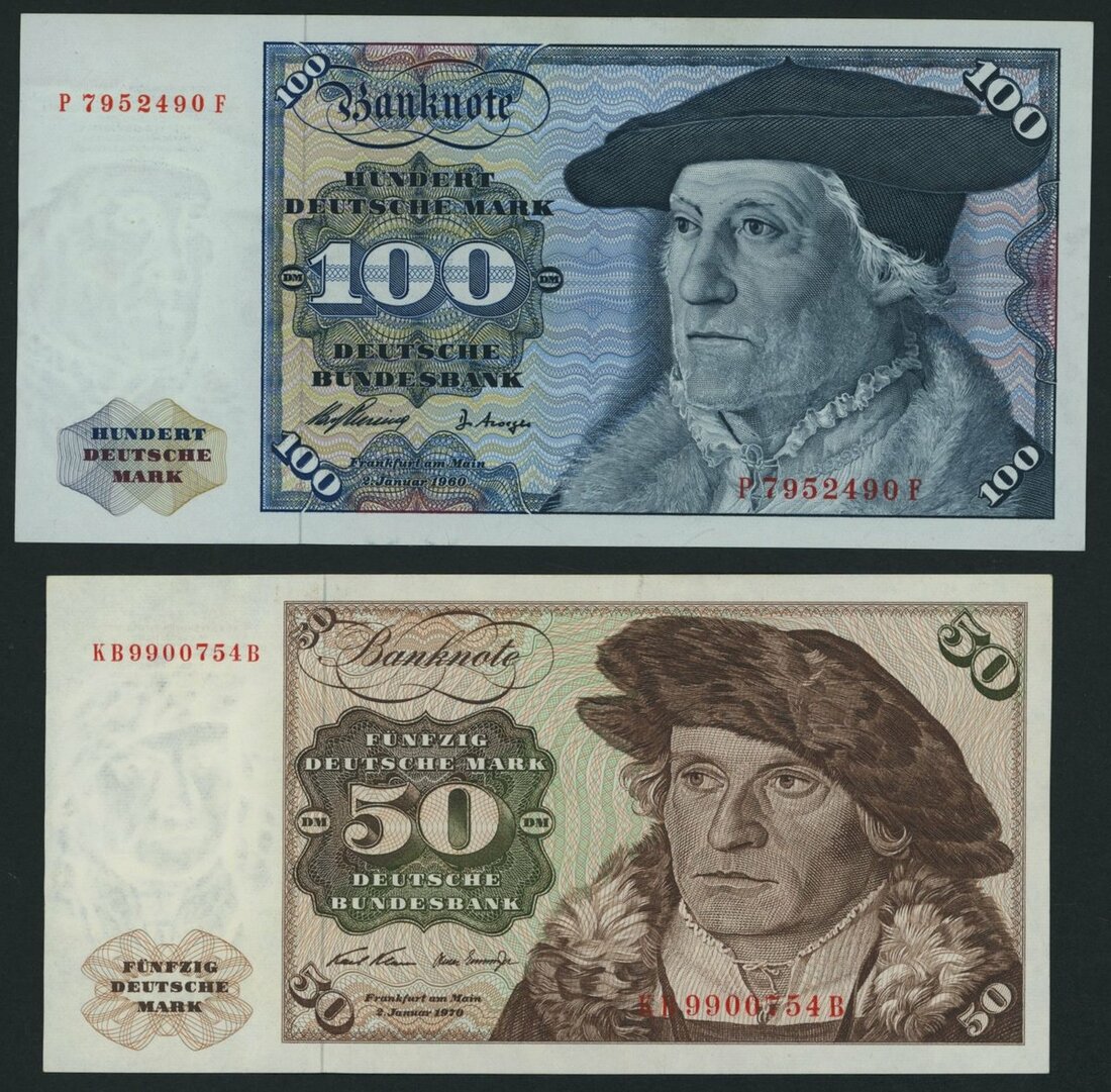 128 - Deutsche Bundesbank, [2 notes] 100, 50 Deutsche Marks, 2nd Janua...
