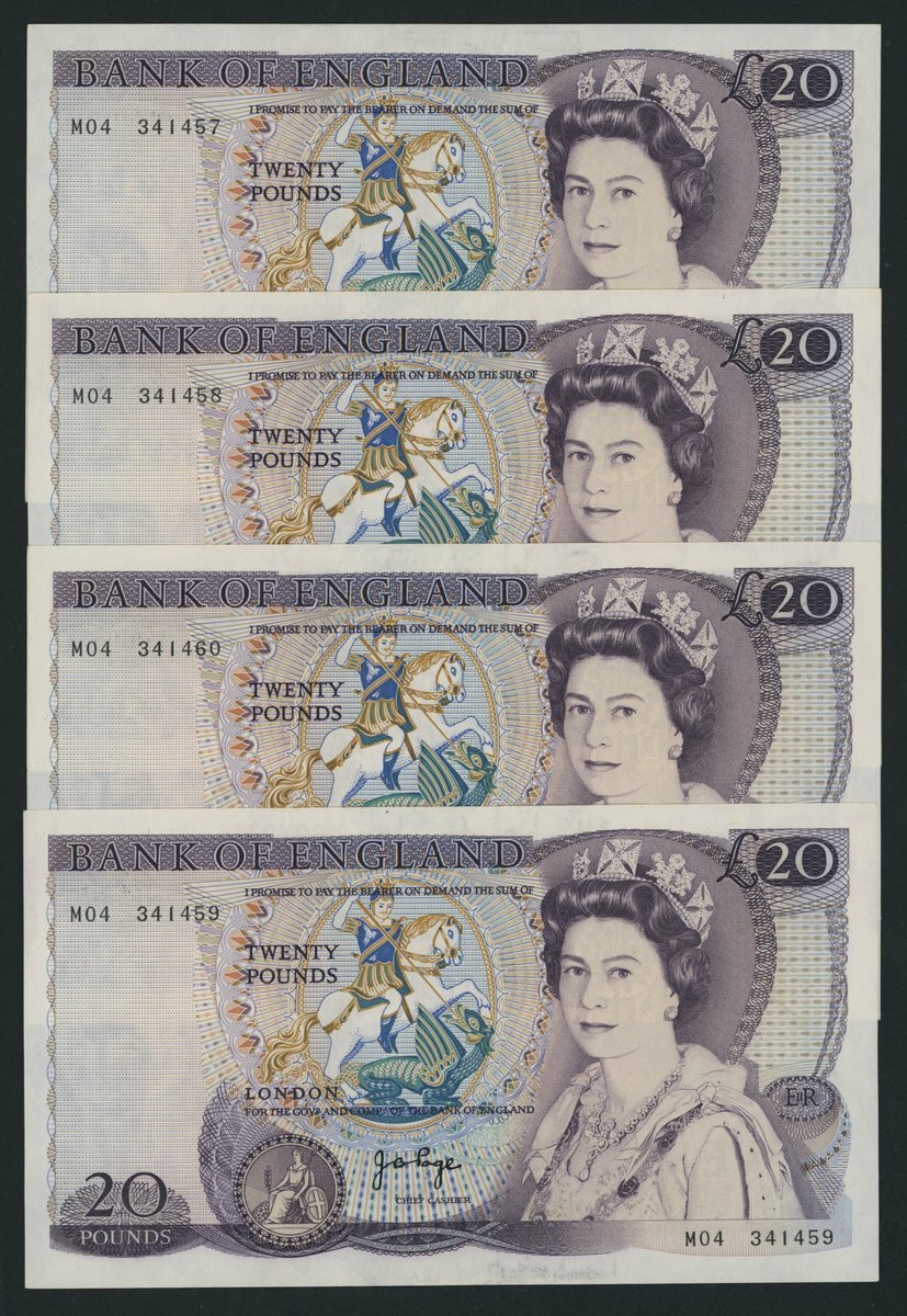 346 - Bank of England, J. B. Page, [4 notes] £20, ND (1970) last run c...