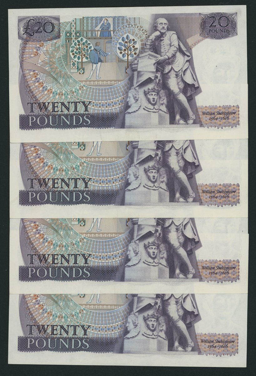 346 - Bank of England, J. B. Page, [4 notes] £20, ND (1970) last run c...