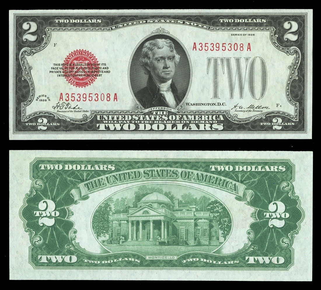 1969 - Fr.1501. $2. Legal Tender. 1928. Thomas Jefferson. Red seal. The...