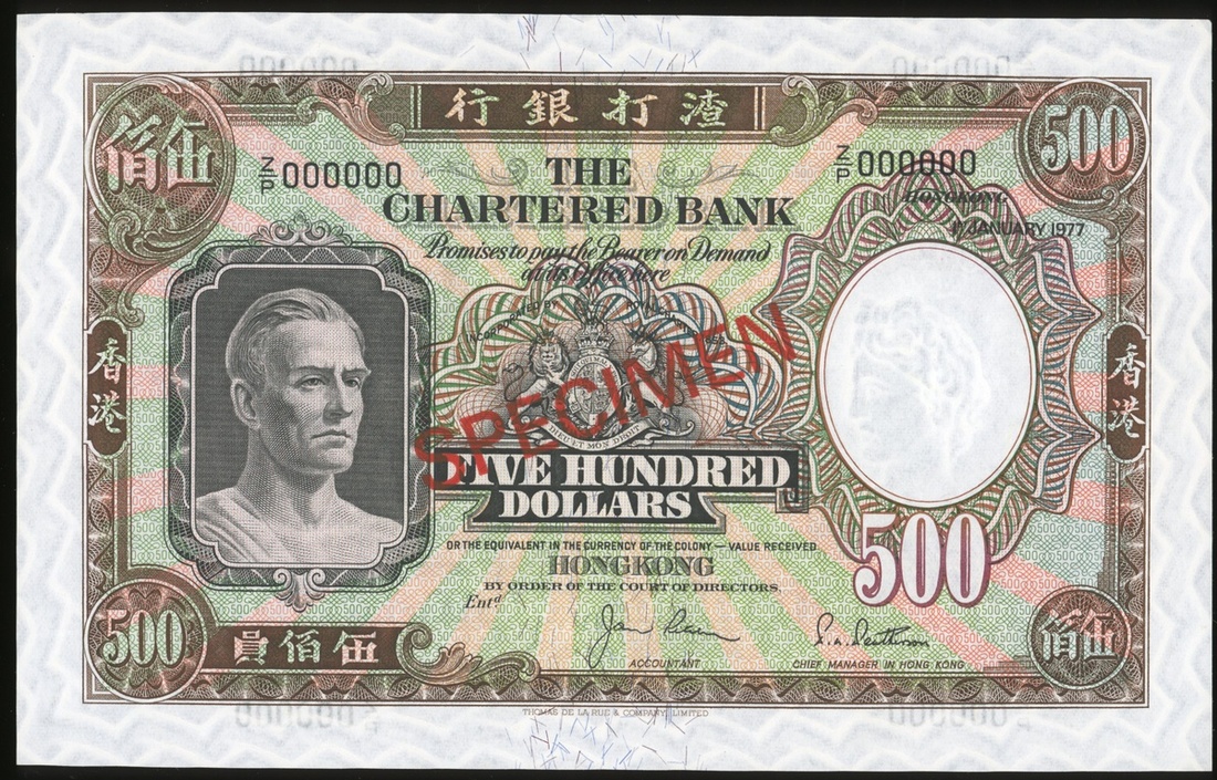 5334 - The Chartered Bank, $500, specimen, 1.1.1977, serial number Z/P...