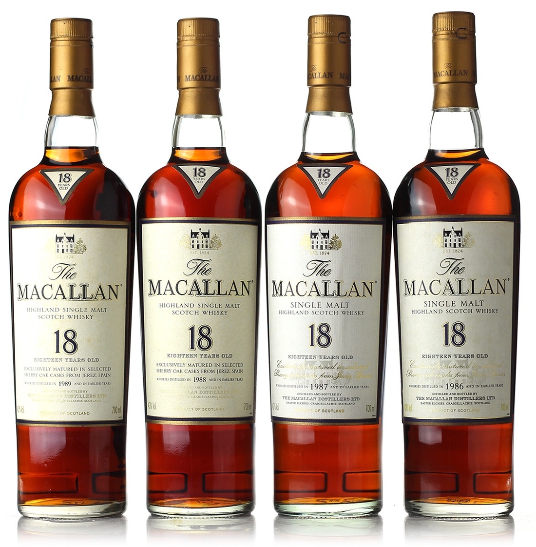 101 Macallan 1986 1987 1988 1989 18 Years Old Set Of Four