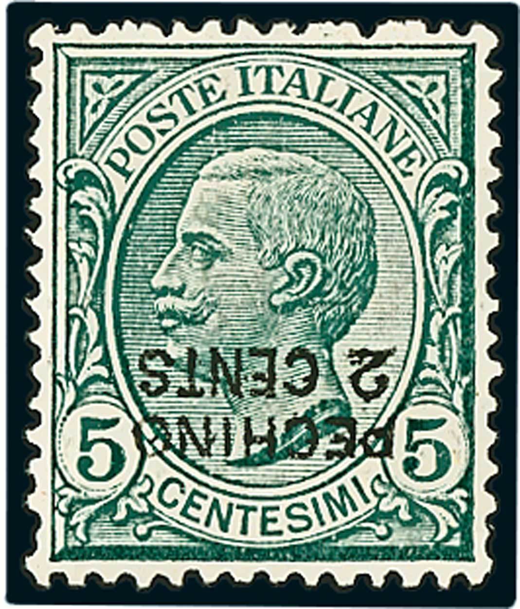 539 - 1917-22 Italian Post Offices Peking 1917, 2c. on 5c. green, inve...