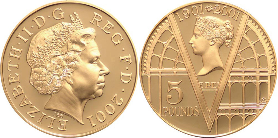 211 - Great Britain, Queen Elizabeth II (1952- ), gold proof 5-Pounds,...