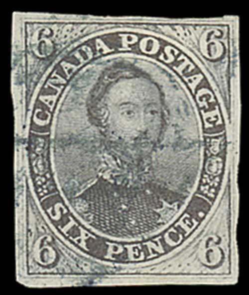 73 - Canada 1851 laid paper, 6d. slate-violet with clear to large ir...