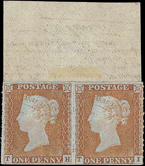 184 Great Britain 1848 Archer Roulette 1d. redbrown, THTI, horizon...