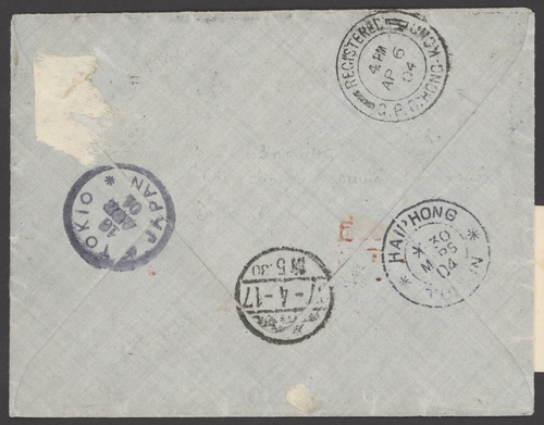 1790 - Indo-China Tonkin Hanoi 1904 (30 March) envelope registered to T...