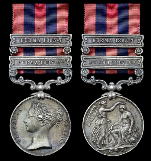 758 - India General Service 1854-95, 2 clasps, Burma 1887-89, Burma 18...