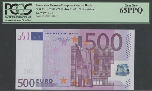 liter Getuigen programma 992 - European Central Bank, 500 euro 2002 (2011-16), serial number N4...