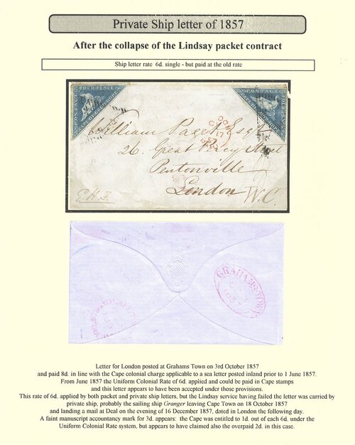 113 - Cape of Good Hope 1852-57 Private Ship Letters From Cape of Good...