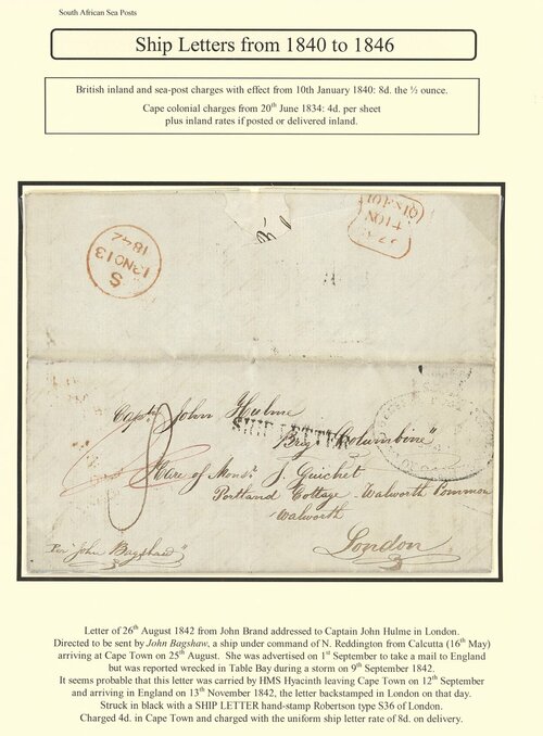 81 - Cape of Good Hope 1840-50 Ship Letters 1842 (26 Aug.) entire let...