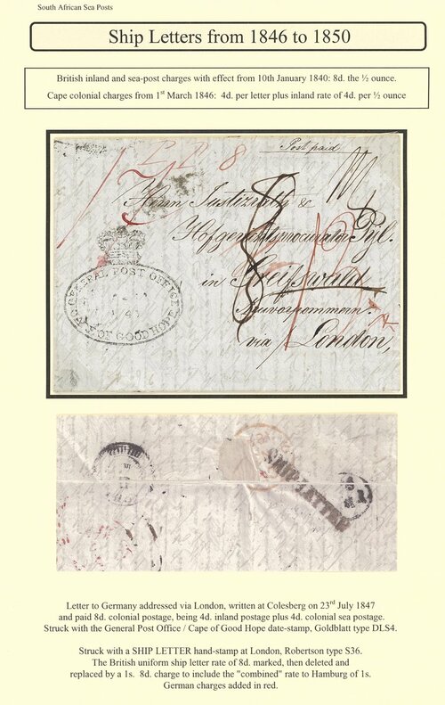 82 - Cape of Good Hope 1840-50 Ship Letters 1847 (23 July) entire let...