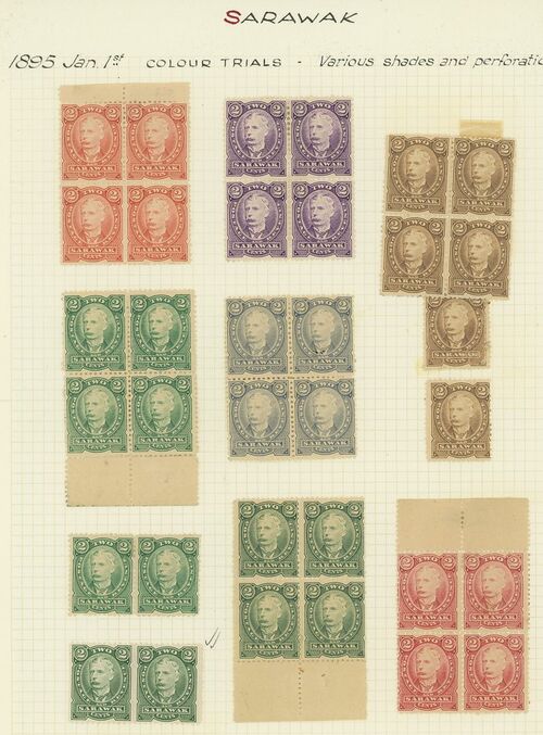 625 - Sarawak 1895 (Feb. - Sept.) Perkins Bacon Issue Proofs 2c. India...