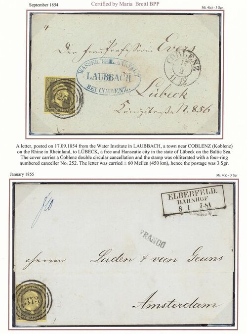 279 - German States Prussia 1850 background of crossed lines, collecti...