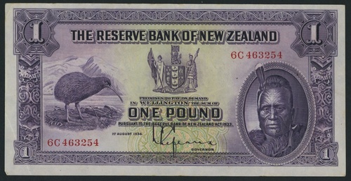 672 - The Reserve Bank of New Zealand, £1, Wellington, 1st August 1934...