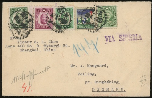 394 - China Postal History Republic of China 1941 (30 Apr.) to Denmark...