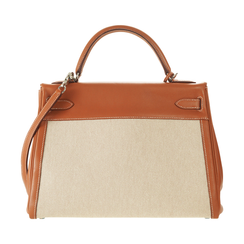 1950s Hermes Tan Leather and Canvas Vintage Kelly Retourne 32 at 1stDibs